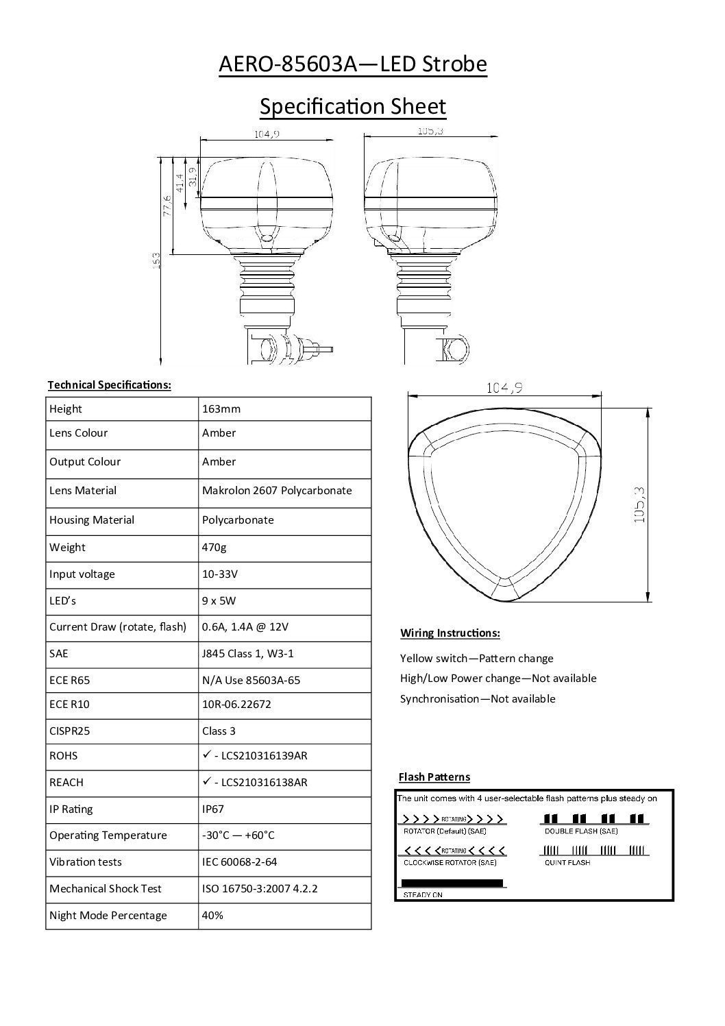VISION X LED STROBE AEROTECH LOW PROFILE AMBER FLEXIBLE POLE MOUNT - Image 11