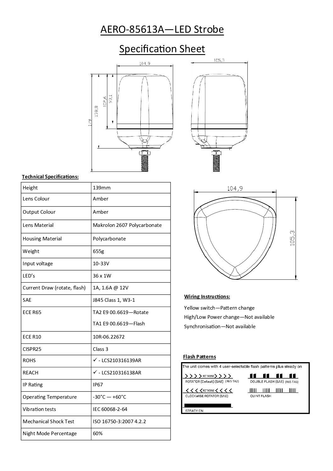 VISION X LED STROBE AEROTECH HIGH PROFILE AMBER SINGLE BOLT MOUNT - Image 9